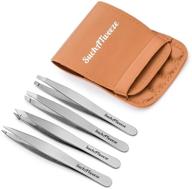 🔧 suchatweeze slant tweezers - high-quality stainless steel with protected tip - precision plucker for men and women - ideal for ingrown and facial hairs - 5.12” x 1.97” x 0.59“ (set of 4) logo