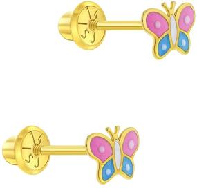 img 3 attached to 🦋 Charming 14k Yellow Gold Colorful Enamel Butterfly Screw Back Earring Studs for Girls - Delightful Multi-color Butterfly Screw Backs for Little Girls & Toddlers