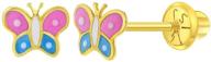 🦋 charming 14k yellow gold colorful enamel butterfly screw back earring studs for girls - delightful multi-color butterfly screw backs for little girls & toddlers logo