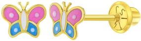 img 4 attached to 🦋 Charming 14k Yellow Gold Colorful Enamel Butterfly Screw Back Earring Studs for Girls - Delightful Multi-color Butterfly Screw Backs for Little Girls & Toddlers