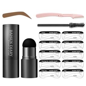 img 4 attached to 👁️ One-Step Eyebrow Stamp Shaping Kit with 10 Reusable Stencils, Eyebrow Razor, and Brushes - Long-lasting, Waterproof, Buildable Eyebrow Makeup (Brown)