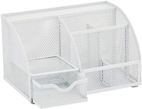 img 1 attached to 📦 Efficient Annova Mesh Desk Organizer with 7 Compartments, Drawer, and Multi-functionality - White: Ideal for Office, Home, & Study Spaces