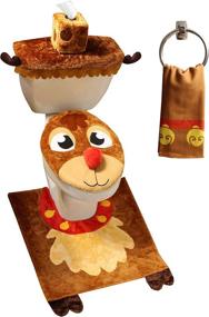 img 4 attached to 🎅 JOYIN 5-Piece Christmas Reindeer Bathroom Decoration Set: Toilet Seat Cover, Rugs, Tank Cover, Toilet Paper Box Cover, and Santa Towel for Xmas Indoor Décor, Party Favors