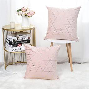 img 3 attached to ASPMIZ Pink Velvet Throw Pillow Covers with Gold Lines - Set of 2 🌼 Decorative Cushion Cases for Bedroom, Couch, Sofa, Car - 18 x 18 Inch Square Size