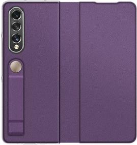 img 3 attached to 📱 CENMASO Kickstand Case for Samsung Galaxy Z Fold 3 - Purple | Anti-Scratch Magnetic Flip Leather Bumper for Galaxy Z Fold 3 (2021)