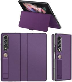 img 4 attached to 📱 CENMASO Kickstand Case for Samsung Galaxy Z Fold 3 - Purple | Anti-Scratch Magnetic Flip Leather Bumper for Galaxy Z Fold 3 (2021)