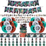 🎉 complete demon slayer party decorations set: 112 pcs supplies, birthday banner, invitations, cake & cupcake toppers - ideal for kimetsu no yaiba fans логотип