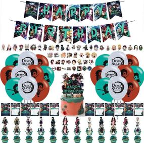 img 4 attached to 🎉 Complete Demon Slayer Party Decorations Set: 112 Pcs Supplies, Birthday Banner, Invitations, Cake & Cupcake Toppers - Ideal for Kimetsu No Yaiba Fans