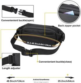 img 1 attached to 🎒 Large Waterproof Sports Fanny Pack for Men and Women - Outdoor Waist Bag with 4 Zippered Pockets, Adjustable Belt for Travel, Running, Hiking - Premium Black Fabric