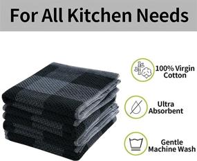 img 2 attached to 🧺 Homaxy 100% Cotton Waffle Weave Check Plaid Kitchen Towels - Super Soft and Absorbent, 4-Pack, Black & Grey, 13x28 Inches