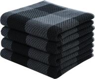 🧺 homaxy 100% cotton waffle weave check plaid kitchen towels - super soft and absorbent, 4-pack, black & grey, 13x28 inches logo