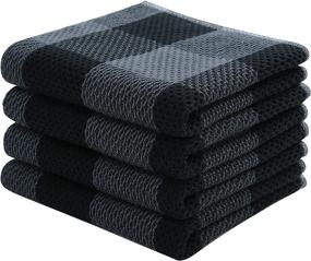 img 4 attached to 🧺 Homaxy 100% Cotton Waffle Weave Check Plaid Kitchen Towels - Super Soft and Absorbent, 4-Pack, Black & Grey, 13x28 Inches