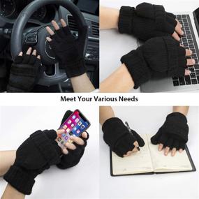 img 2 attached to Knitted Convertible Men's Winter Fingerless Mittens - Optimal Accessories for Cold Weather