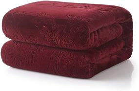 img 3 attached to 🛏️ Tache Merlot Red Bed Blanket - Embossed Super Soft Warm Sherpa Fleece Queen Size Throw Blanket - 90 x 90 Inch