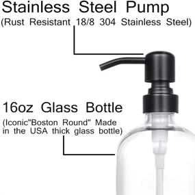 img 2 attached to Set of 2 Clear Glass Pint Jar Soap Dispensers with Matte Black Stainless Steel Pump - 16 oz Clear Boston Round Bottles Dispenser for Essential Oil, Lotion and Soap - Rustproof Pump