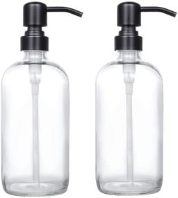 img 4 attached to Set of 2 Clear Glass Pint Jar Soap Dispensers with Matte Black Stainless Steel Pump - 16 oz Clear Boston Round Bottles Dispenser for Essential Oil, Lotion and Soap - Rustproof Pump