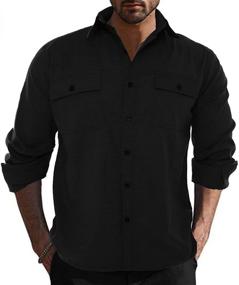 img 2 attached to 👕 Stylish and Comfortable Button Down Cotton Shirts for Active Men - Perfect Outdoor Clothing