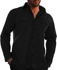 img 1 attached to 👕 Stylish and Comfortable Button Down Cotton Shirts for Active Men - Perfect Outdoor Clothing
