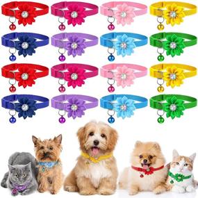 img 4 attached to 🌸 Kacctyen 16pc Dog Collar Flowers with Bell: Stylish Bow Tie for Girls, Cats, and Puppies - Adjustable, Detachable Pet Collar Accessory