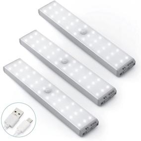 img 4 attached to 💡 Светильник с датчиком движения LED для шкафа - 30 LED подсветка под шкафом с регулируемой яркостью, портативный аккумуляторный с магнитом на приклеивающейся основе - активируемые по движению беспроводные светодиодные лампы для шкафа (набор из 3 штук)