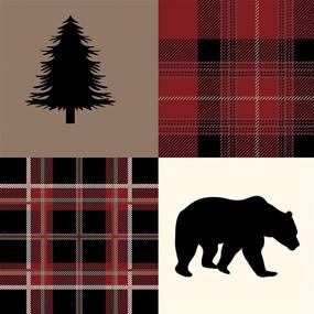 img 1 attached to 🐻 Wake In Cloud - Rustic Patchwork Comforter Set, Christmas Lodge Red and Black Bedding Woodland Wildlife Bear Moose Elk Pine Trees Pattern Printed, Queen Size Soft Microfiber Bedding (3pcs)