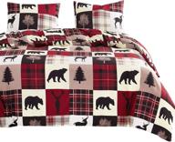 🐻 wake in cloud - rustic patchwork comforter set, christmas lodge red and black bedding woodland wildlife bear moose elk pine trees pattern printed, queen size soft microfiber bedding (3pcs) logo