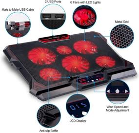 img 1 attached to KEYNICE Laptop Cooling Pad for 12-17 inch Laptops | 6 Quiet Fans | Dual USB Port | 5 Adjustable Wind Speeds | Red LED Lighting | Laptop Cooler for Gaming | Portable Notebook Cooling Fan