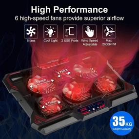 img 2 attached to KEYNICE Laptop Cooling Pad for 12-17 inch Laptops | 6 Quiet Fans | Dual USB Port | 5 Adjustable Wind Speeds | Red LED Lighting | Laptop Cooler for Gaming | Portable Notebook Cooling Fan