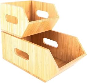 img 4 attached to Bamboo Kitchen Storage Box Set - Stackable Organizer (2 Count)