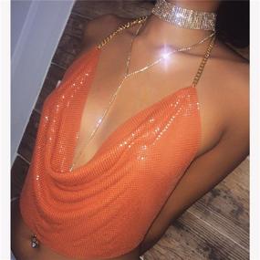 img 2 attached to 💎 Croozy Women's Shimmering Metallic Sequin Body Chain – Backless Halter Crop Top with Adjustable Harness, Bikini Chest Chain