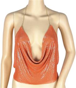 img 1 attached to 💎 Croozy Women's Shimmering Metallic Sequin Body Chain – Backless Halter Crop Top with Adjustable Harness, Bikini Chest Chain