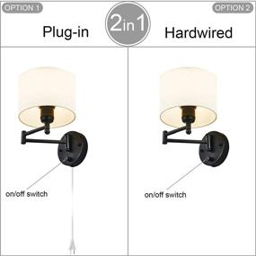 img 1 attached to 🔌 Plug-in Swing Arm Wall Sconce - 7" Shade Width, Opaque Ivory Linen Shade, 40W, 2-Way Installation (1 Light)