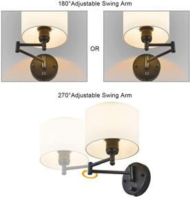 img 2 attached to 🔌 Plug-in Swing Arm Wall Sconce - 7" Shade Width, Opaque Ivory Linen Shade, 40W, 2-Way Installation (1 Light)