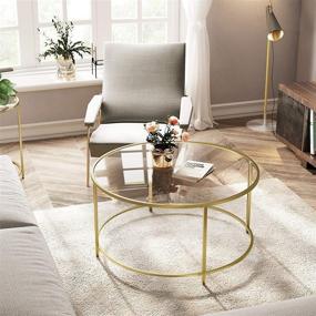 img 1 attached to 🌟 Stylish VASAGLE Round Coffee Table: Elegant Golden Steel Frame, Tempered Glass Top, Living Room Sofa Table, Stable & Decorative, Gold ULGT21G