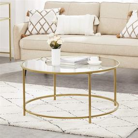 img 3 attached to 🌟 Stylish VASAGLE Round Coffee Table: Elegant Golden Steel Frame, Tempered Glass Top, Living Room Sofa Table, Stable & Decorative, Gold ULGT21G