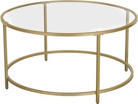 img 4 attached to 🌟 Stylish VASAGLE Round Coffee Table: Elegant Golden Steel Frame, Tempered Glass Top, Living Room Sofa Table, Stable & Decorative, Gold ULGT21G