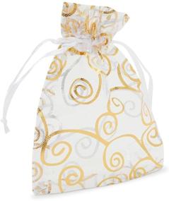 img 1 attached to 💍 Свадебные органзовые подарочные мешочки с завязкой, дизайн "Золотые вихри" - набор из 120 штук