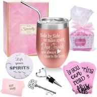 🎁 birthday gift basket for women - funny friendship gifts for best friends, sisters, side by side or miles apart - includes 12oz wine tumbler with lid, straw, opener, coaster - ideal for her and female friends логотип