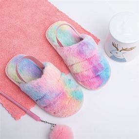 img 3 attached to 👣 Kids Cozy Furry Slippers - Open Toe Indoor House Shoes for Boys and Girls - Faux Fur Slides with Strap - Little Kids Slip-on Footwear