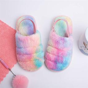 img 2 attached to 👣 Kids Cozy Furry Slippers - Open Toe Indoor House Shoes for Boys and Girls - Faux Fur Slides with Strap - Little Kids Slip-on Footwear