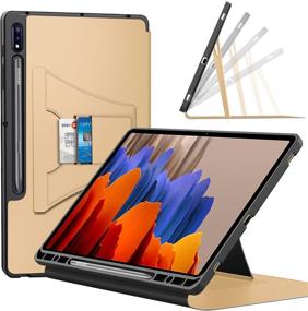 img 4 attached to Vizvera Galaxy Tab S7 Plus & Tab S7 FE 12.4'' Case with S Pen Holder - Auto Wake/Sleep, Multiple Angle Stand - Beige