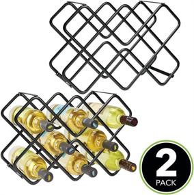 img 3 attached to mDesign Metal Wine Rack Organizer - Free-Standing Storage for Kitchen Countertops, Pantry, Fridge - 🍷 Holds 16 Bottles of Wine, Beer, Pop, and Water- 3 Levels - 2 Pack, Black Color