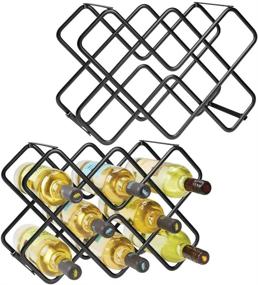 img 4 attached to mDesign Metal Wine Rack Organizer - Free-Standing Storage for Kitchen Countertops, Pantry, Fridge - 🍷 Holds 16 Bottles of Wine, Beer, Pop, and Water- 3 Levels - 2 Pack, Black Color