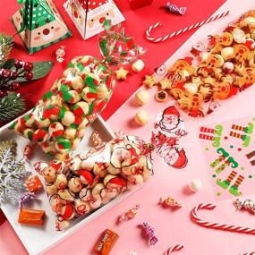 img 1 attached to 🎅 Blulu 180 Pieces Christmas Party Bags with 6 Patterns - Xmas Santa Cellophane Plastic Candy Bags for Holiday Christmas Winter Party, Including 200 Twist Ties in Gold and Silver