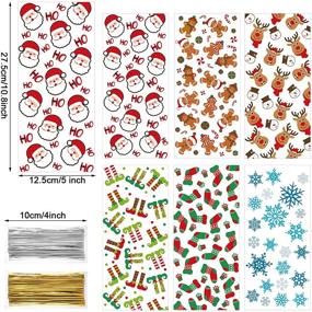 img 3 attached to 🎅 Blulu 180 Pieces Christmas Party Bags with 6 Patterns - Xmas Santa Cellophane Plastic Candy Bags for Holiday Christmas Winter Party, Including 200 Twist Ties in Gold and Silver