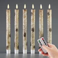 🕯️ eywamage birch bark flameless taper candles with remote control, flickering realistic led tapered christmas window candles decoration 6 pack логотип