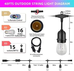 img 3 attached to 🌈 AVEVA 48FT Music Color Changing Outdoor String Lights - Waterproof & Dimmable RGBW Patio Lights with 16 LED Bulbs: Ideal for Patio, Porch, and Garden Decor