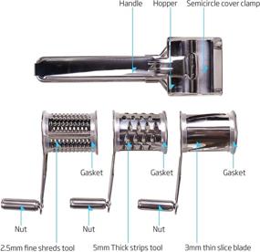 img 2 attached to 🧀 LOVKITCHEN 3-in-1 Stainless Steel Vegetable Cheese Grater with Interchanging Rotary Ultra Sharp Cylinders and Slicer