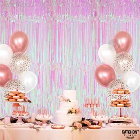 img 2 attached to 🧜 Xtralarge 6.4x8 Feet Iridescent Fringe Curtain - Ultimate Mermaid Decorations with Holographic Backdrop, Tinsel Streamers and Party Supplies - Set of 2