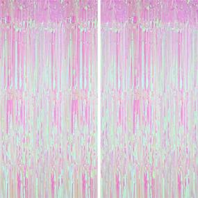 img 4 attached to 🧜 Xtralarge 6.4x8 Feet Iridescent Fringe Curtain - Ultimate Mermaid Decorations with Holographic Backdrop, Tinsel Streamers and Party Supplies - Set of 2